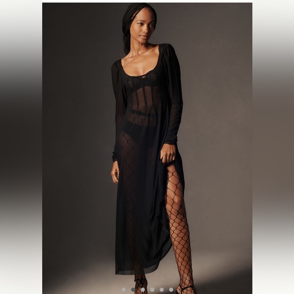 NWT Anthropologie Sheer Ruched-Sleeve Midi Dress - Picture 1 of 8